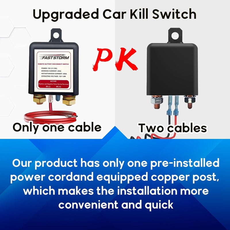 FASTSTORM Side Post Remote Battery Disconnect Switch 12V, 250A Negative Battery Cut Off Switch Anti-Theft Kill Switch Kit Upgrade Prevent Battery Drain for Car Truck, RV Auto, Boat,Vehicle etc - Image 5